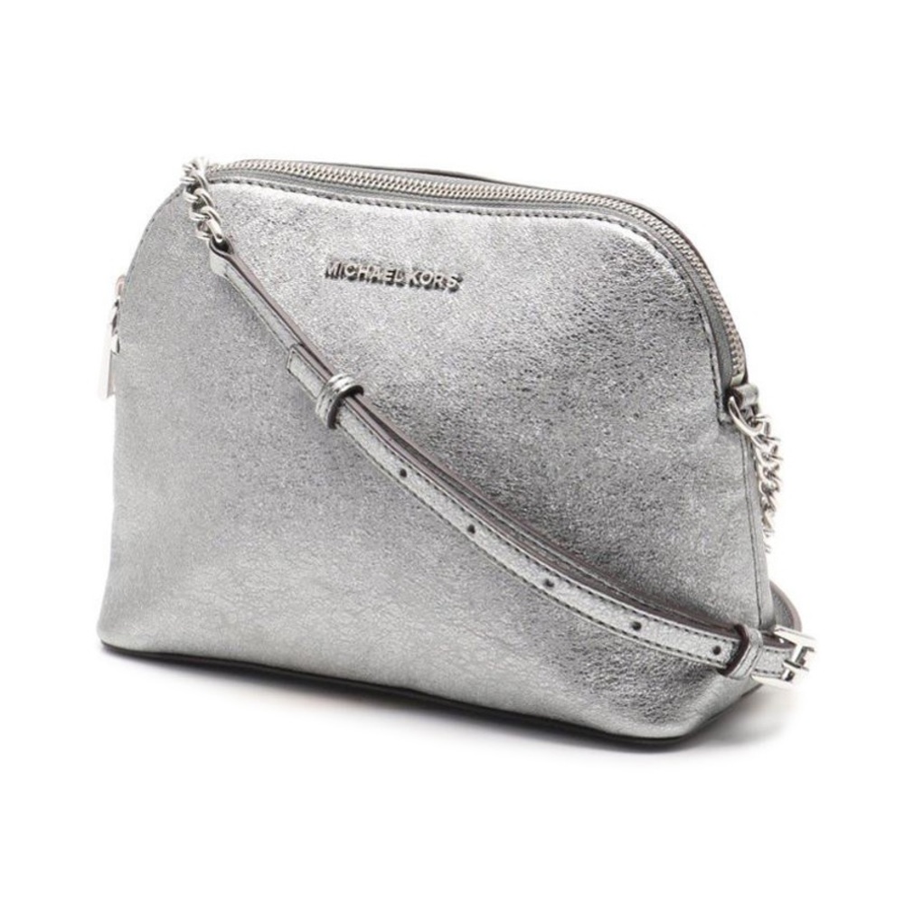 Michael Kors LT Pewter LG Dome Crossbody Leather Bag